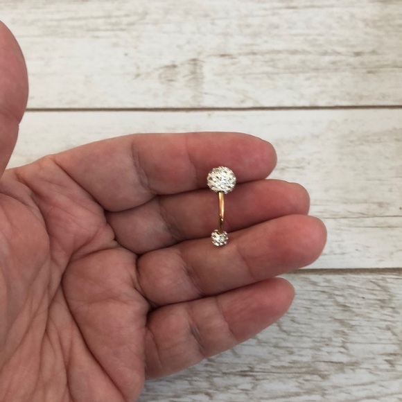 Ball Cubic Zirconia Mini stones Rose Gold Post Belly Button Ring - Picture 5 of 5